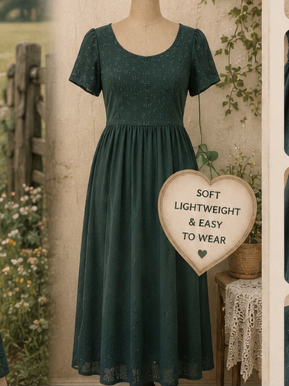 *Vintage 90’s- cottagecore dress - dark forest/almost teal green